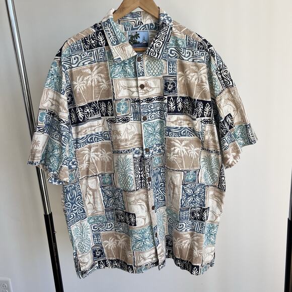 Aftco Bluewater Hawaiian Button Up Short Sleeve Guy‎ Shirt Mens XL - Picture 1 of 4